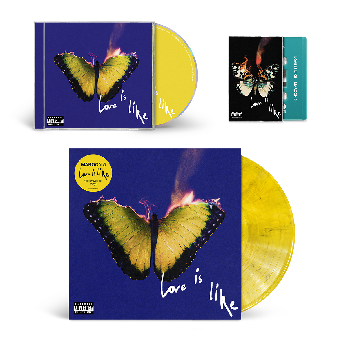Love Is Like Yellow LP + CD + Blue Cassette Bundle